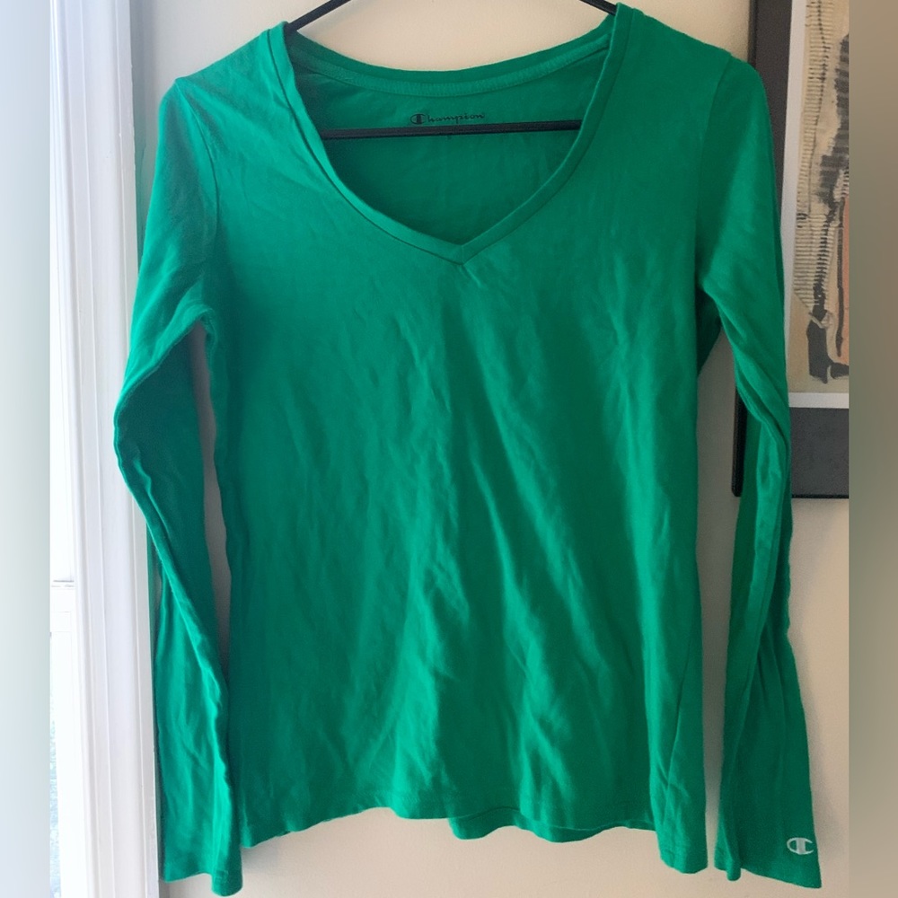 Champion 100% Cotton Long Sleeve V-Neck Top